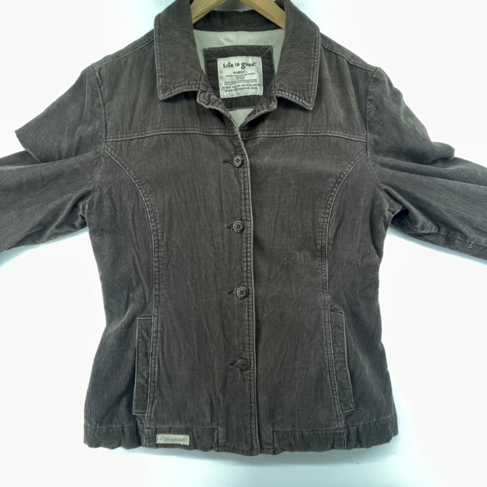Life‎ Is Good Corduroy Jacket Coat Women Sz L Brown Fleece Lined Retro Grunge - Picture 10 of 16